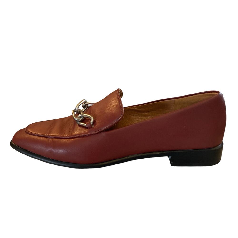 Rag Bone Aslen Leather Loafers Sz 37.5 Russet Red Chain Accent Classic Old Money - Picture 4 of 15